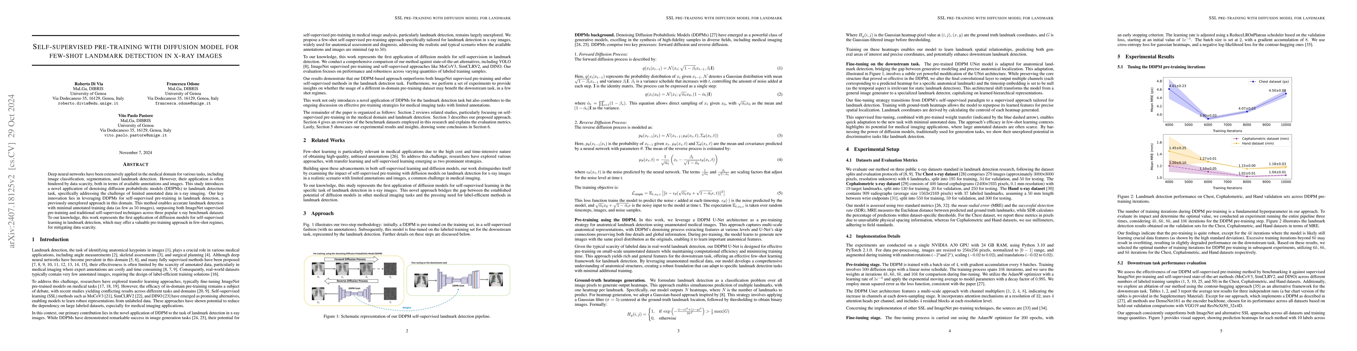 Thumbnail for Self-supervised pre-training with diffusion model for few-shot landmark
  detection in x-ray images