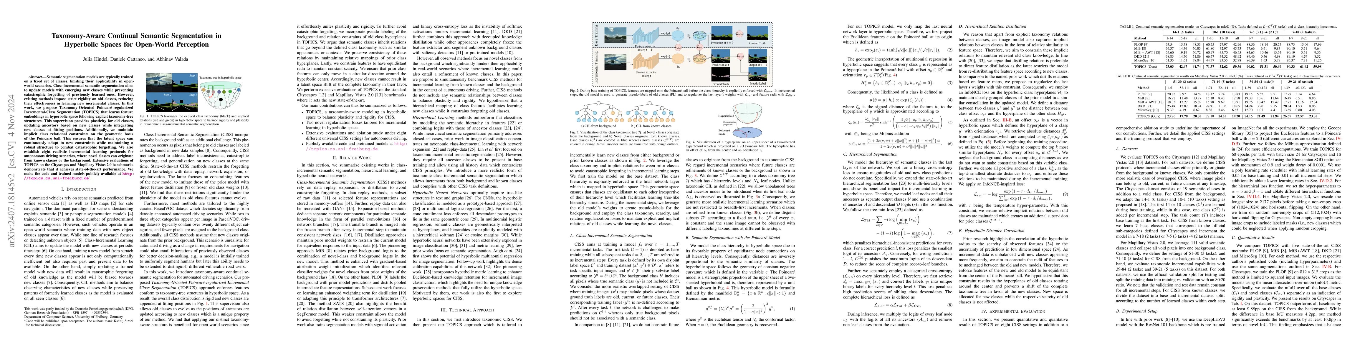 Thumbnail for Taxonomy-Aware Continual Semantic Segmentation in Hyperbolic Spaces for
  Open-World Perception