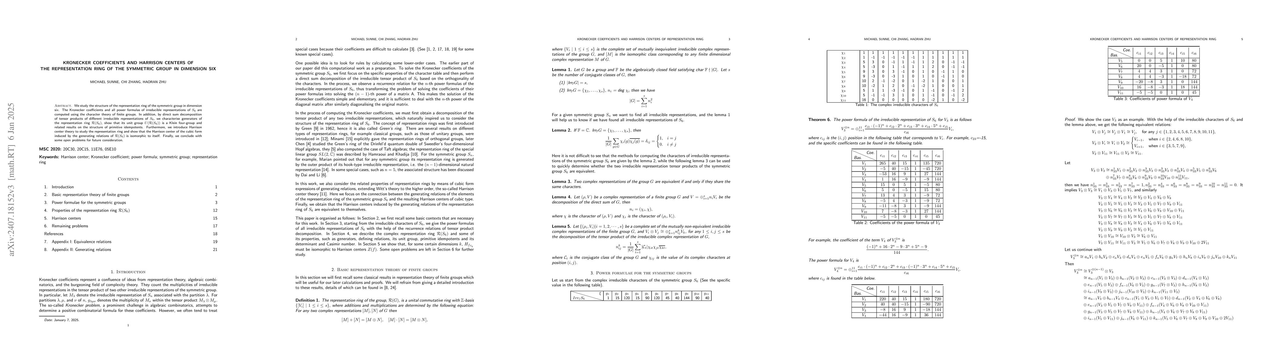 Thumbnail for Kronecker coefficients and Harrison centers of Green's ring of the
  symmetric group $S_6$