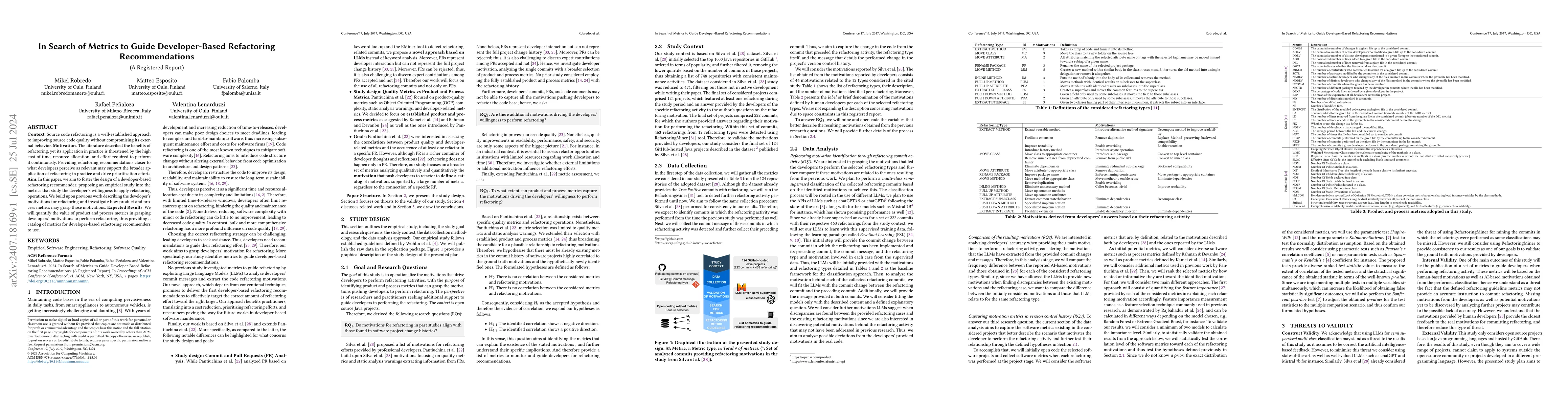Thumbnail for In Search of Metrics to Guide Developer-Based Refactoring
  Recommendations
