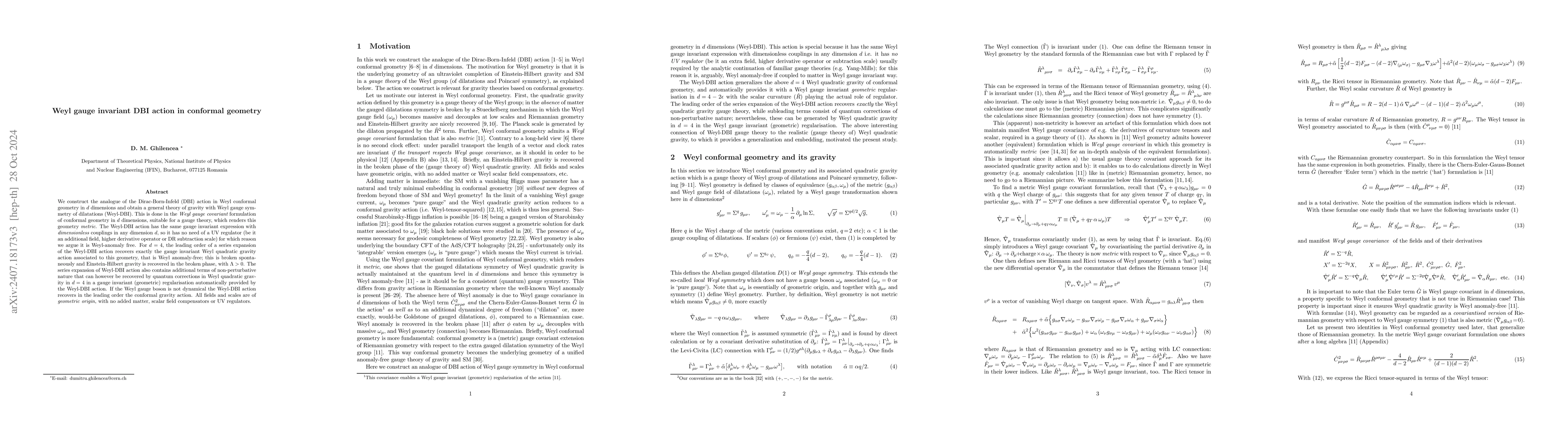 Thumbnail for Weyl gauge invariant DBI action in conformal geometry