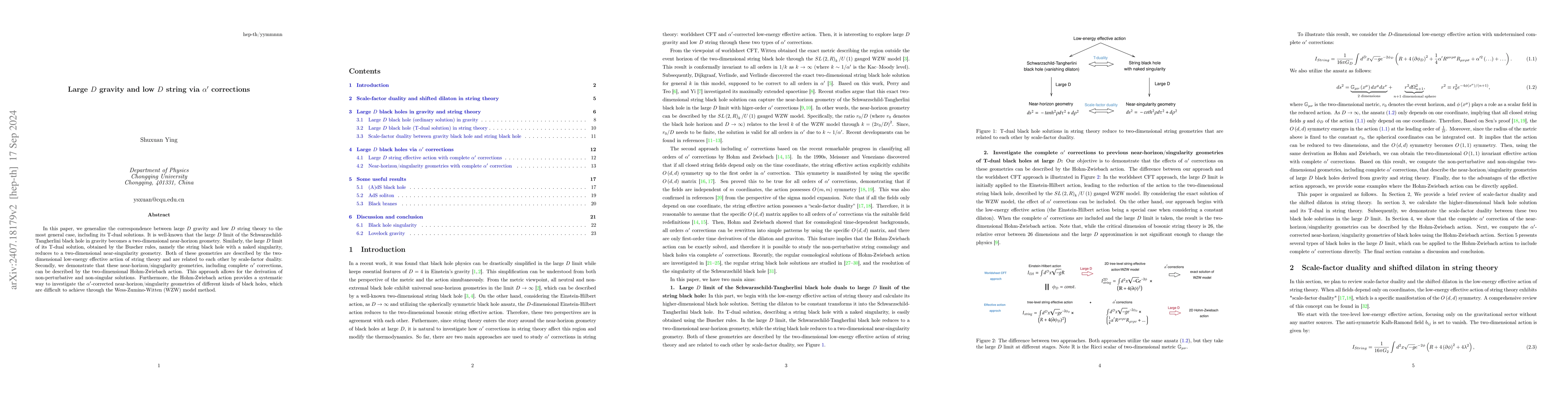 Thumbnail for Large $D$ gravity and low $D$ string via $α^{\prime}$ corrections