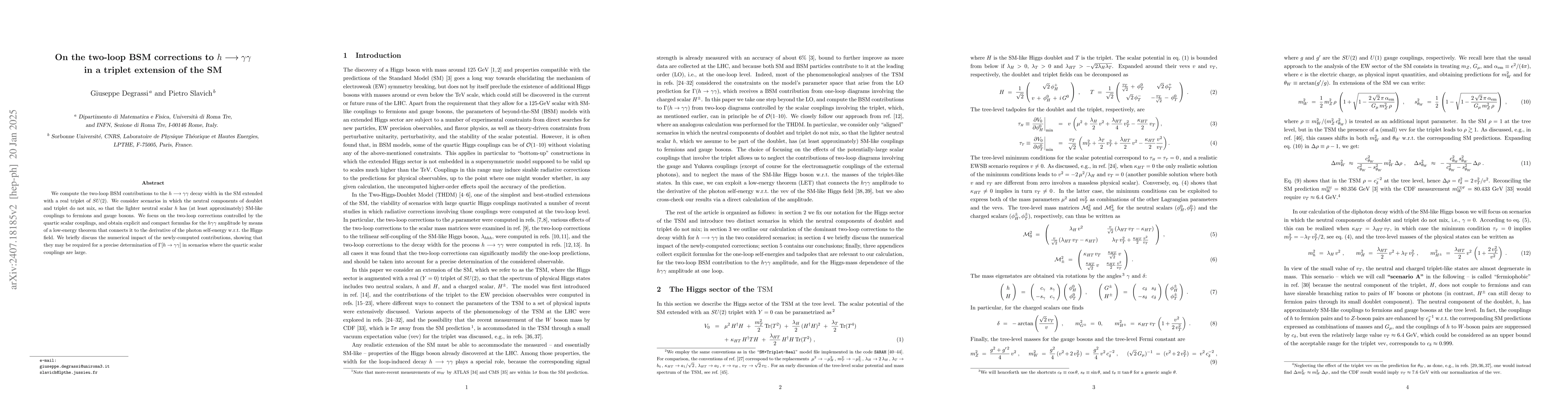 Thumbnail for On the two-loop BSM corrections to $h\longrightarrow γγ$ in a
  triplet extension of the SM