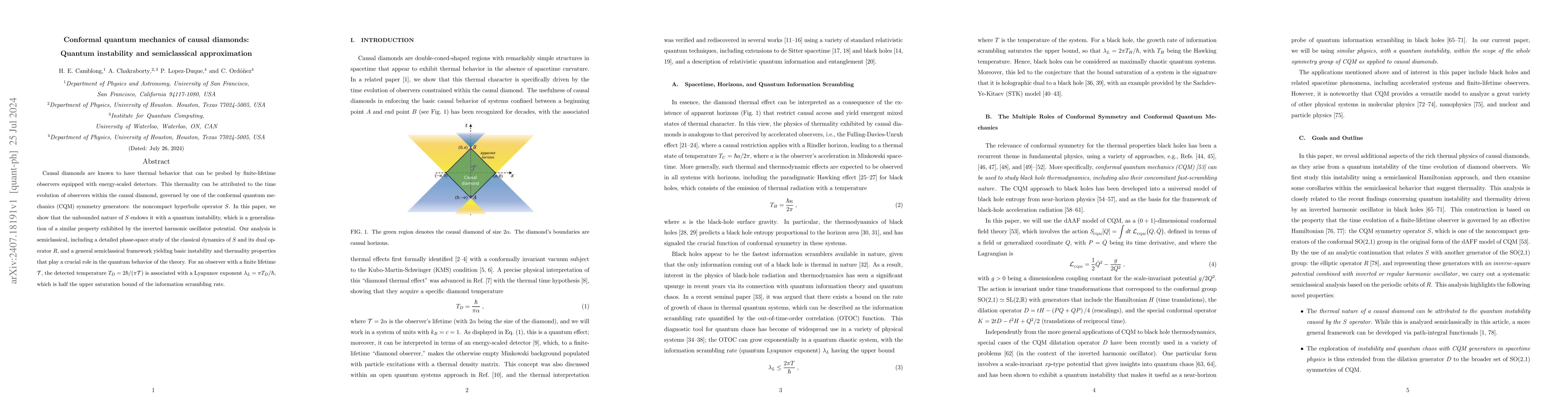 Thumbnail for Conformal quantum mechanics of causal diamonds: Quantum instability and
  semiclassical approximation