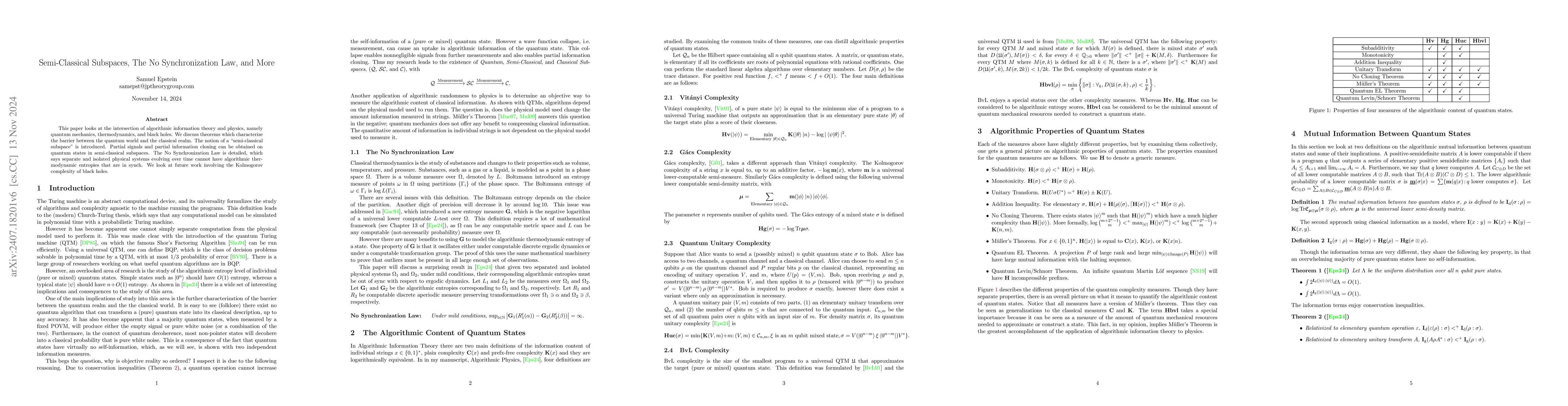 Thumbnail for Semi-Classical Subspaces, The No Synchronization Law, and More
