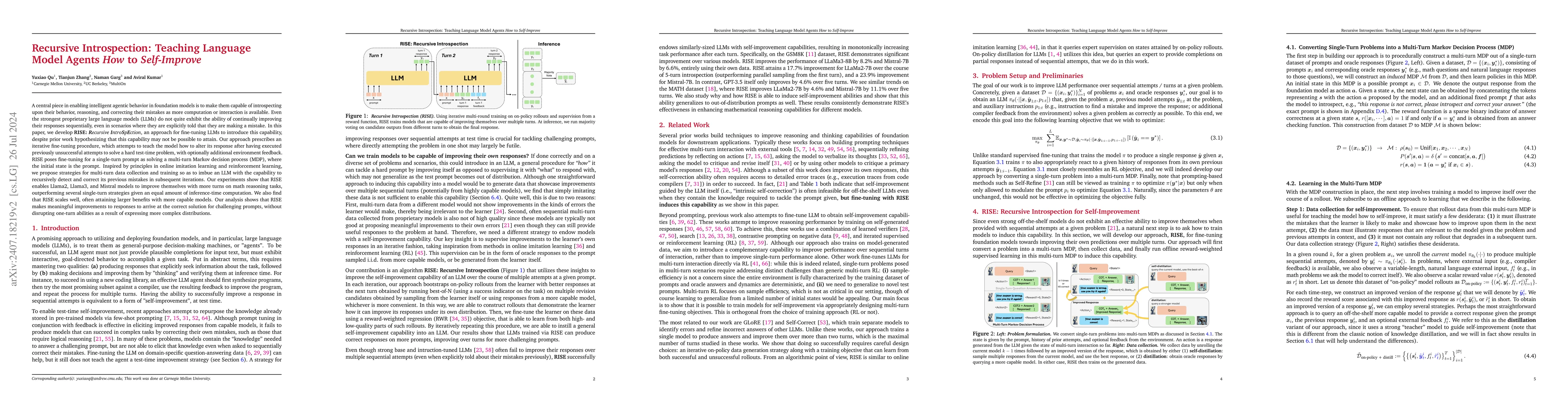 Thumbnail for Recursive Introspection: Teaching Language Model Agents How to
  Self-Improve