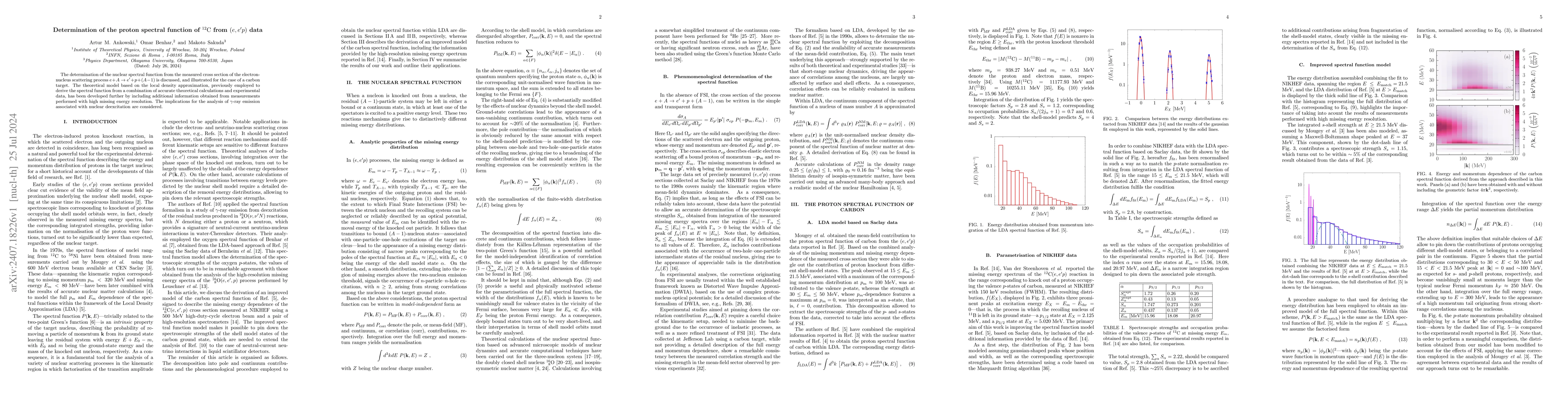 Thumbnail for Determination of the proton spectral function of \isotope[12][]{C} from
  $(e,e^\prime p)$ data
