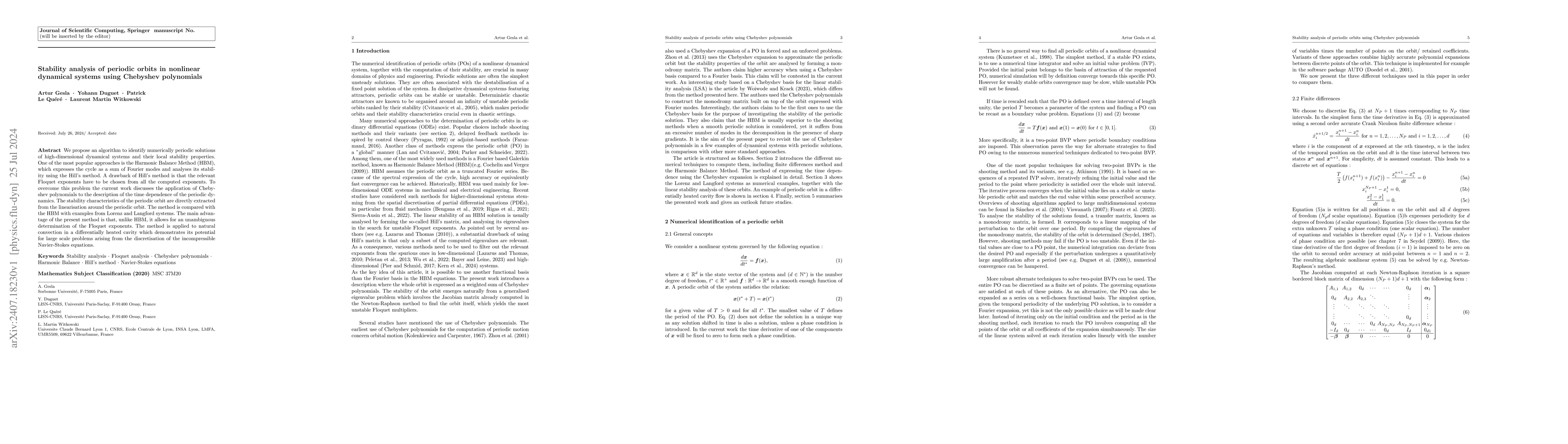 Thumbnail for Stability analysis of periodic orbits in nonlinear dynamical systems
  using Chebyshev polynomials