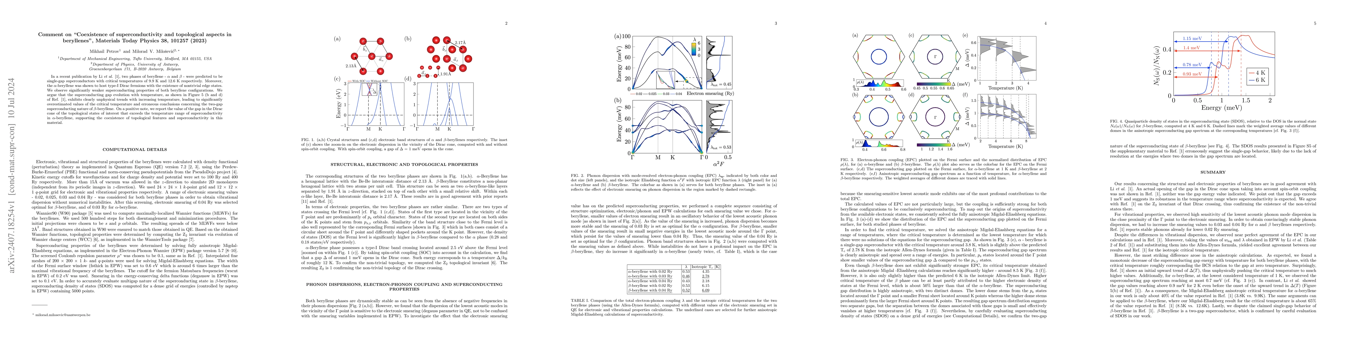 Thumbnail for Comment on "Coexistence of superconductivity and topological aspects in
  beryllenes", Materials Today Physics 38, 101257 (2023)