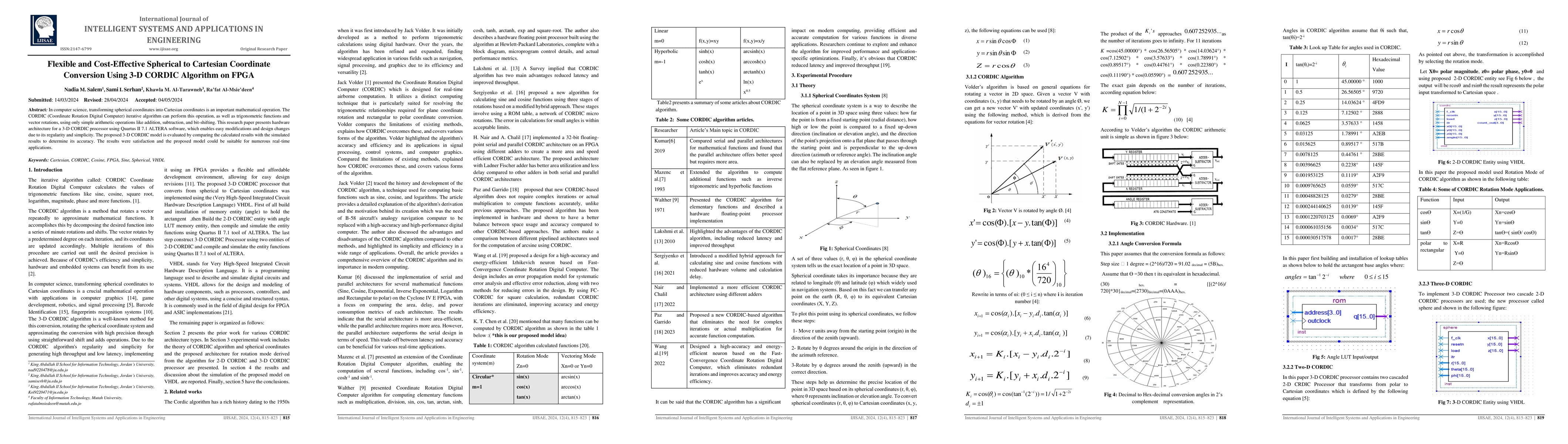 Thumbnail for Flexible and Cost-Effective Spherical to Cartesian Coordinate Conversion
  Using 3-D CORDIC Algorithm on FPGA