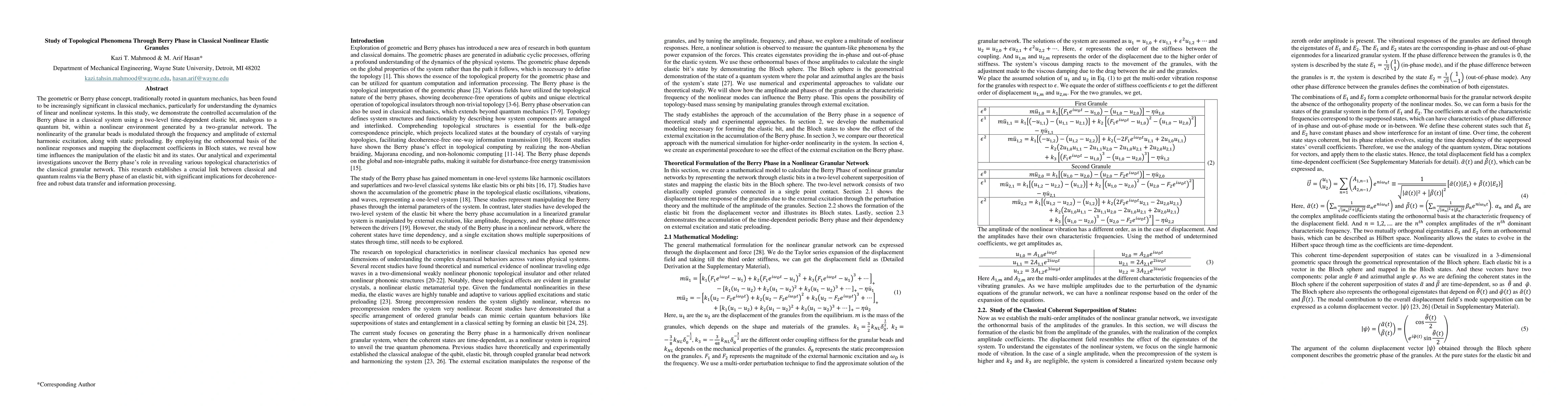 Thumbnail for Study of Topological Phenomena Through Berry Phase in Classical
  Nonlinear Elastic Granules
