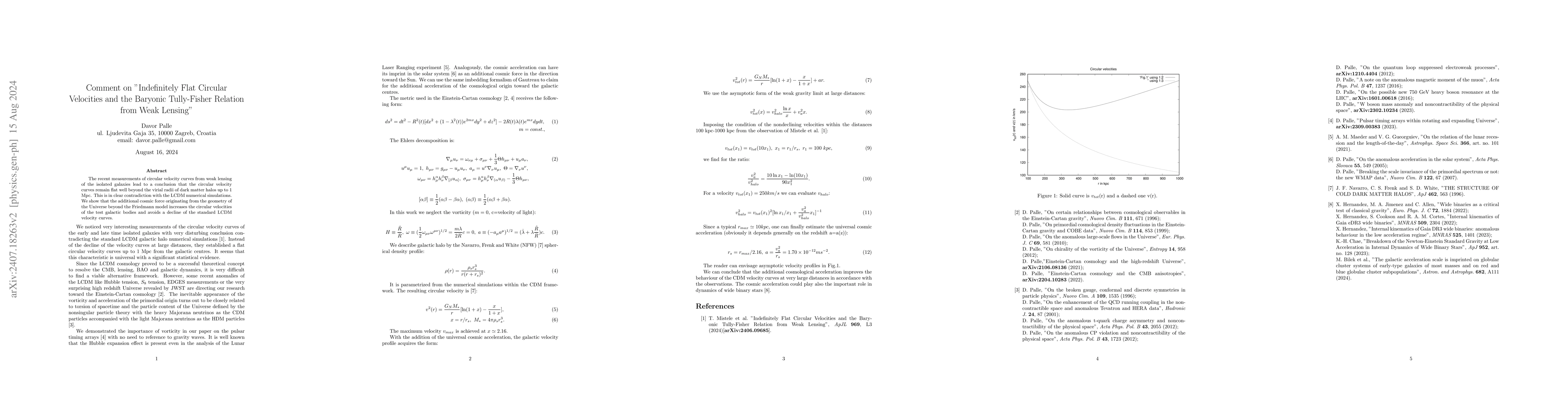 Thumbnail for Comment on "Indefinitely Flat Circular Velocities and the Baryonic
  Tully-Fisher Relation from Weak Lensing"