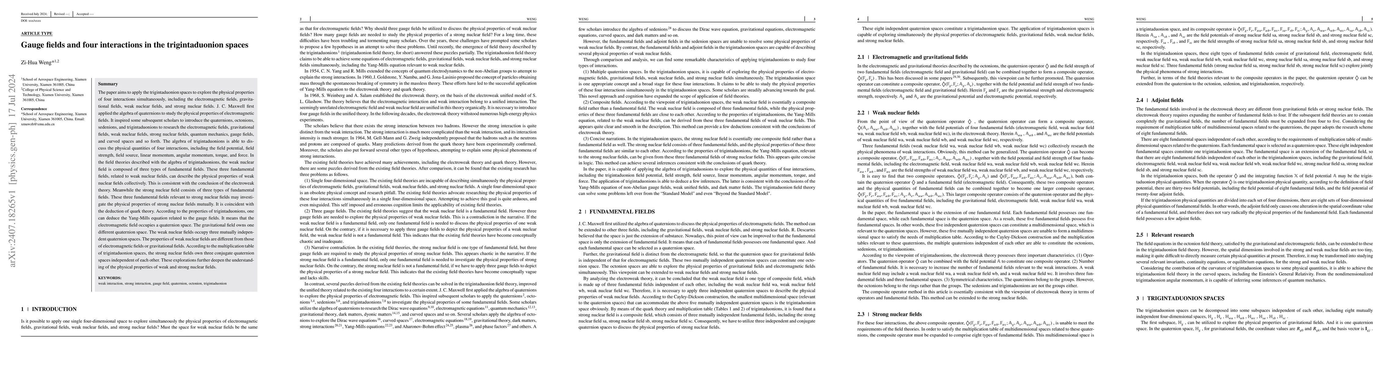 Thumbnail for Gauge fields and four interactions in the trigintaduonion spaces