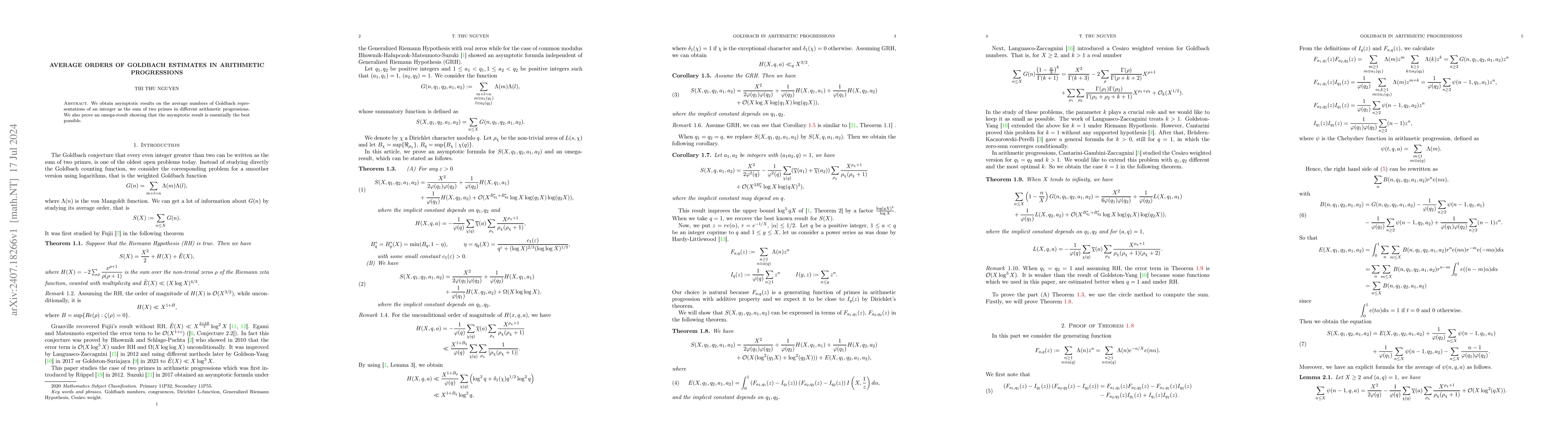 Thumbnail for Average orders of Goldbach Estimates in Arithmetic Progressions