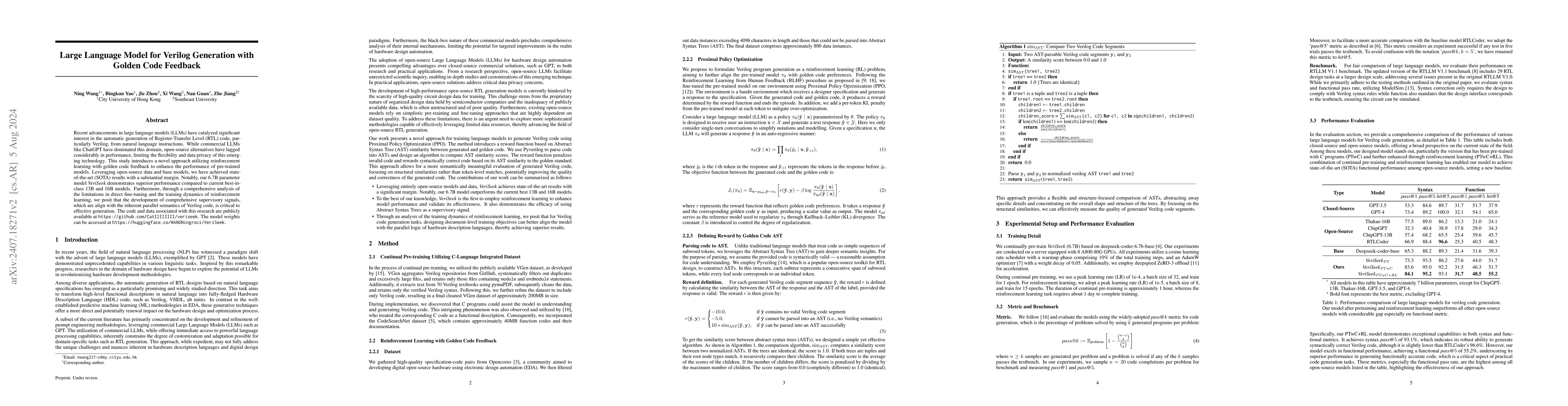 Thumbnail for Large Language Model for Verilog Generation with Golden Code Feedback