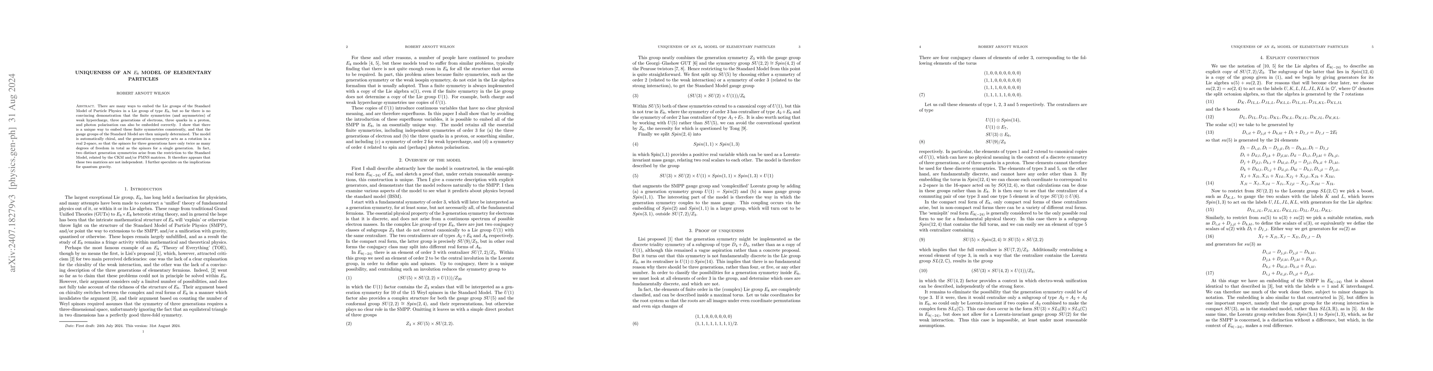 Thumbnail for Uniqueness of an $E_8$ model of elementary particles
