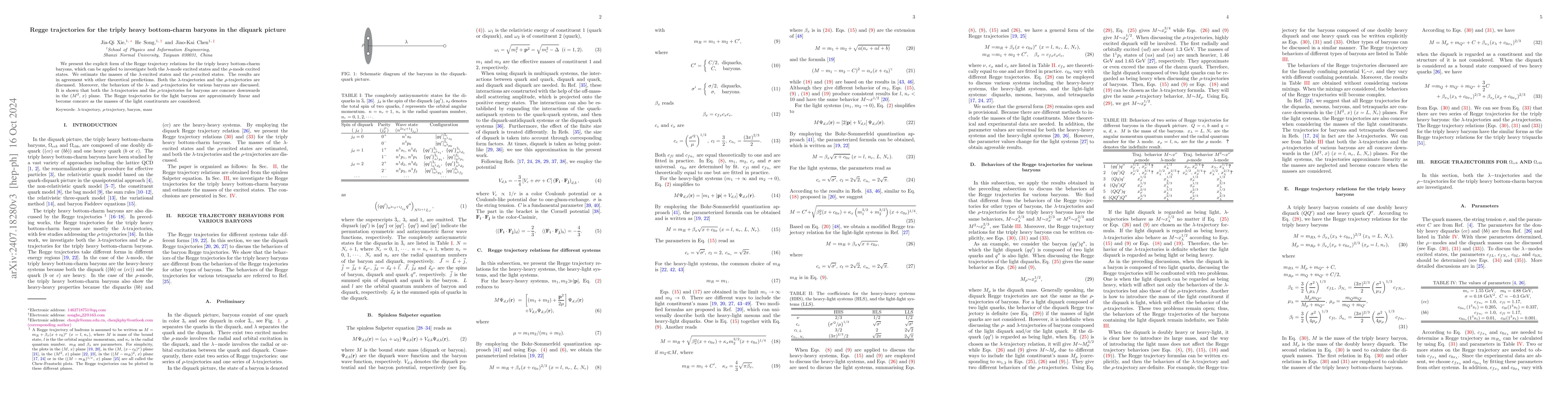 Thumbnail for Regge trajectories for the triply heavy bottom-charm baryons in the
  diquark picture