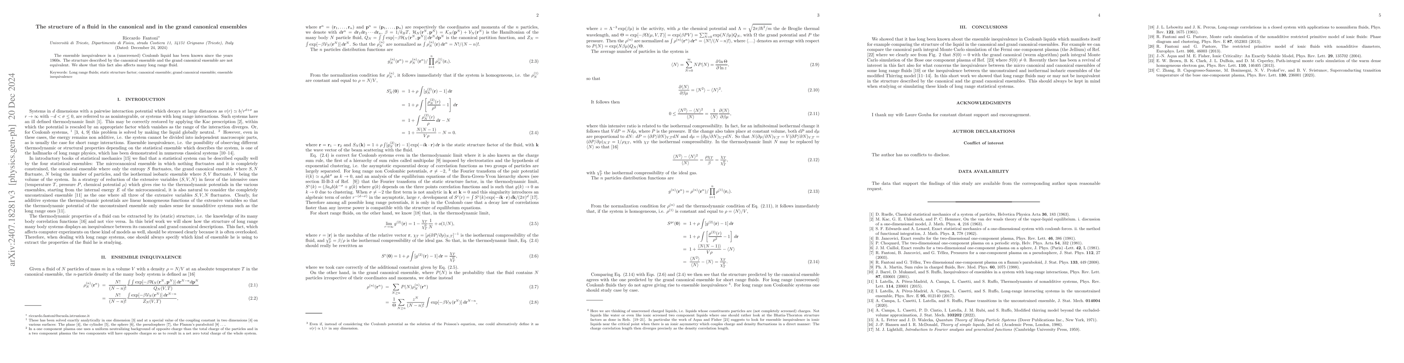 Thumbnail for The structure of a fluid in the canonical and in the grand canonical
  ensembles