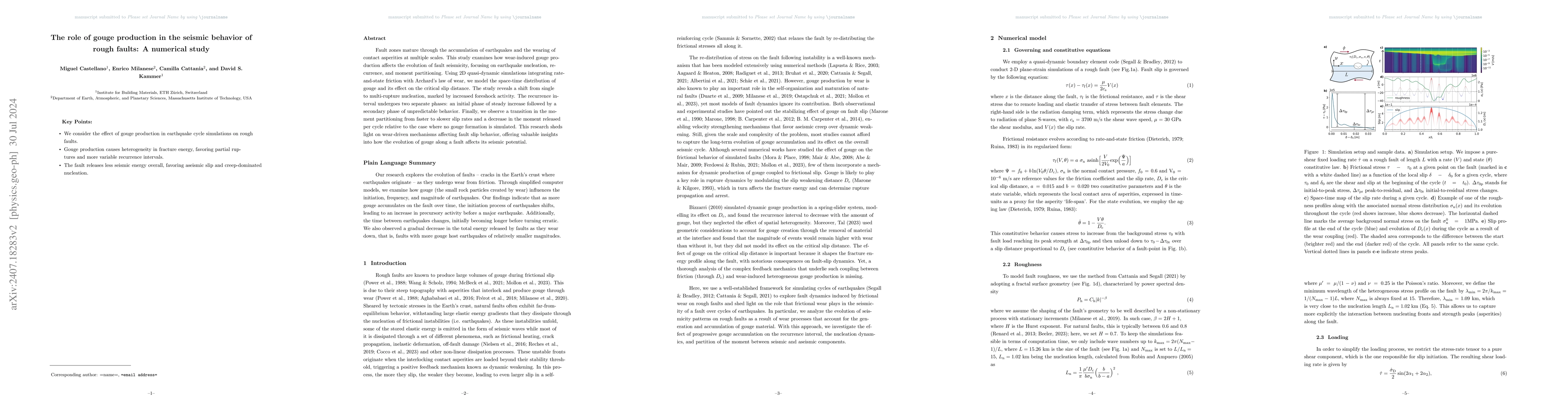 Thumbnail for The role of gouge production in the seismic behavior of rough faults: A
  numerical study