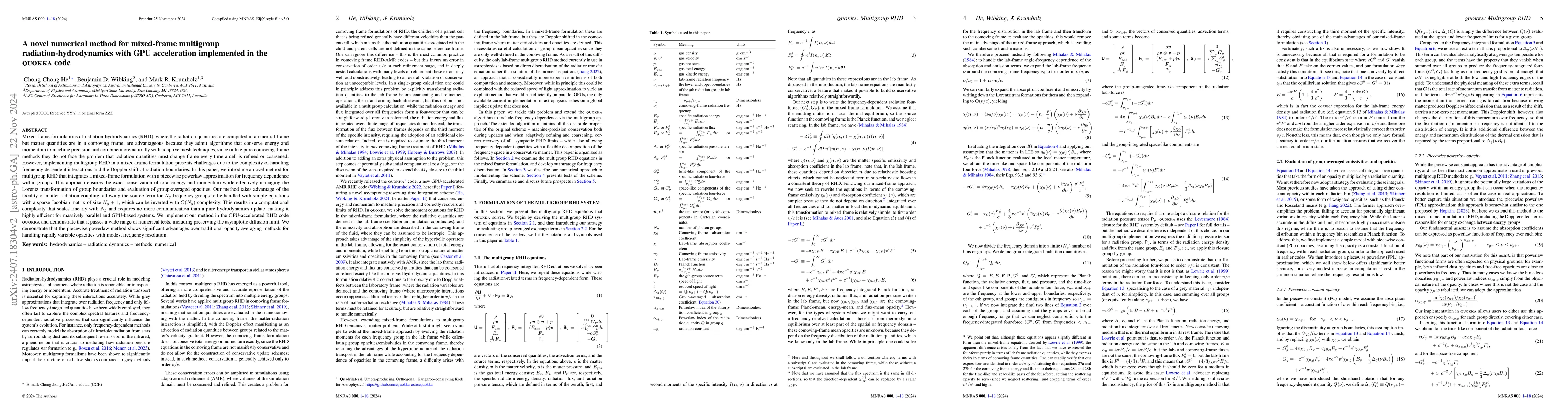 Thumbnail for A novel numerical method for mixed-frame multigroup
  radiation-hydrodynamics with GPU acceleration implemented in the QUOKKA code