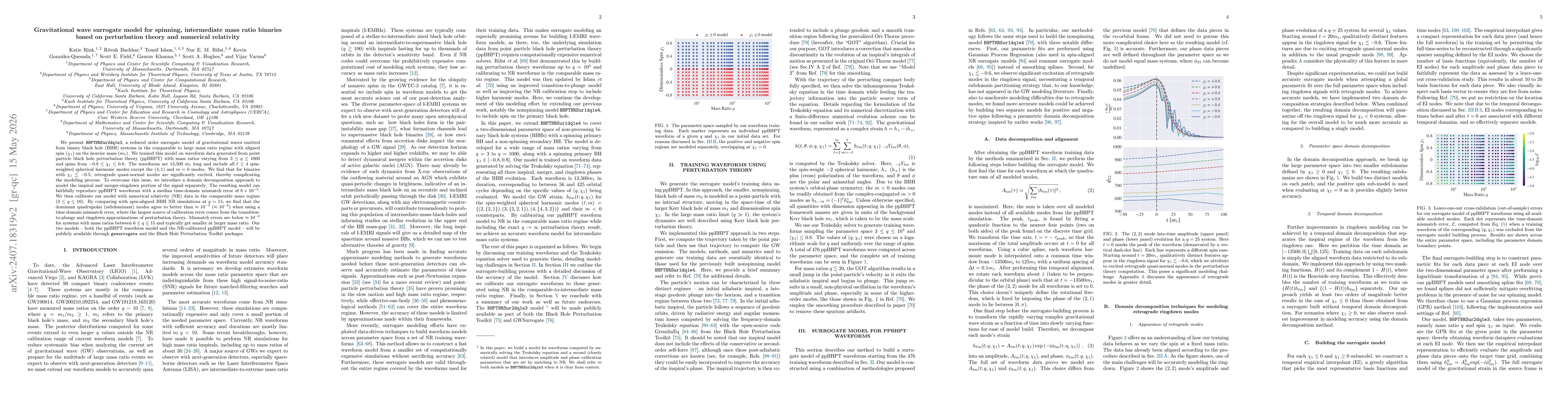 Thumbnail for Gravitational wave surrogate model for spinning, intermediate mass ratio binaries based on perturbation theory and numerical relativity
