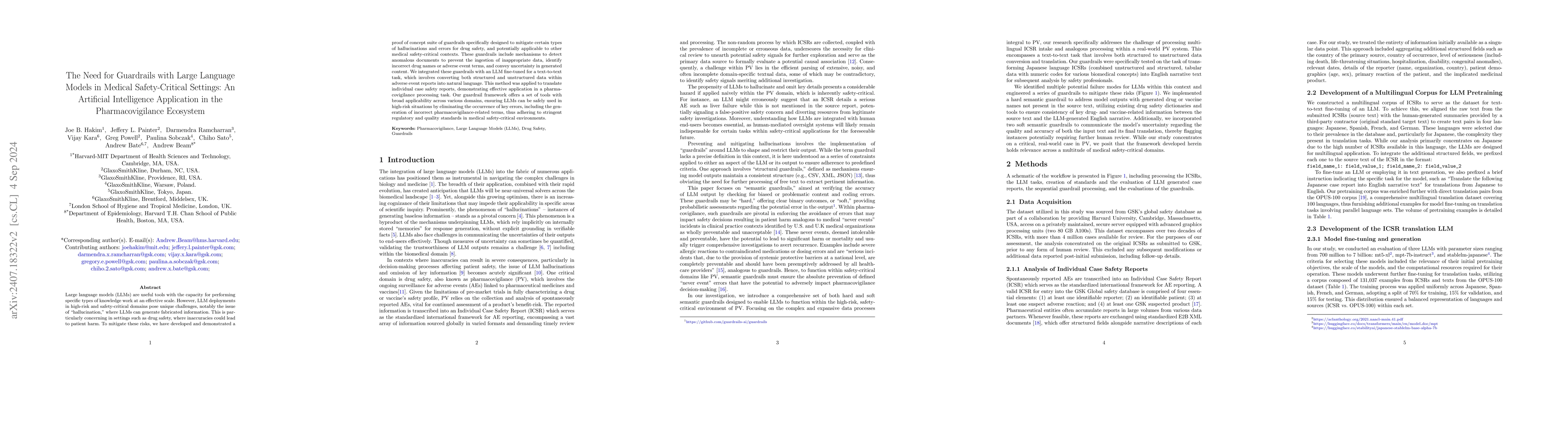 Thumbnail for The Need for Guardrails with Large Language Models in Medical
  Safety-Critical Settings: An Artificial Intelligence Application in the
  Pharmacovigilance Ecosystem