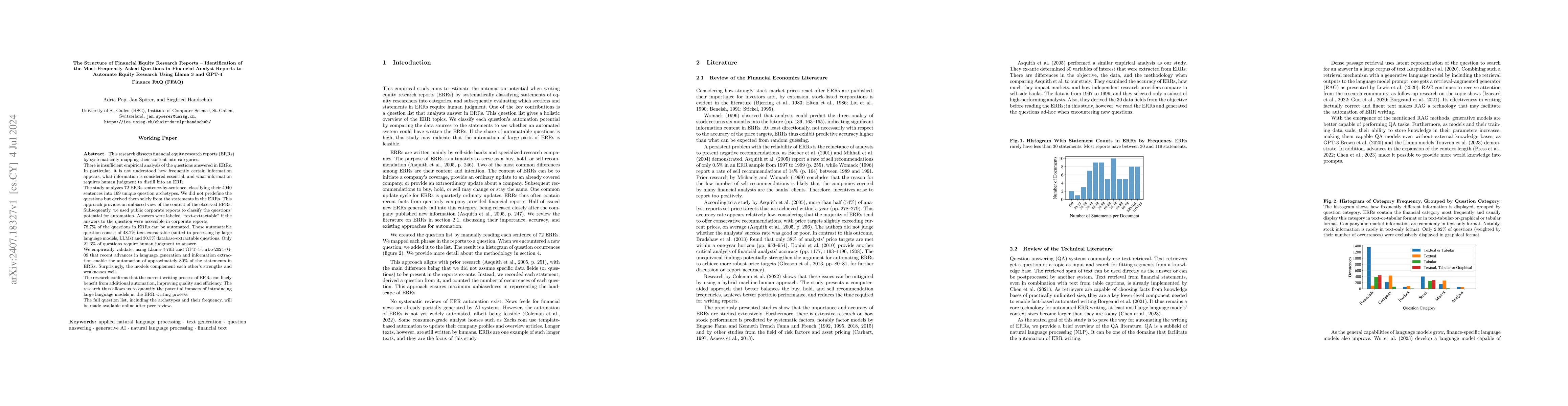 Thumbnail for The Structure of Financial Equity Research Reports -- Identification of
  the Most Frequently Asked Questions in Financial Analyst Reports to Automate
  Equity Research Using Llama 3 and GPT-4