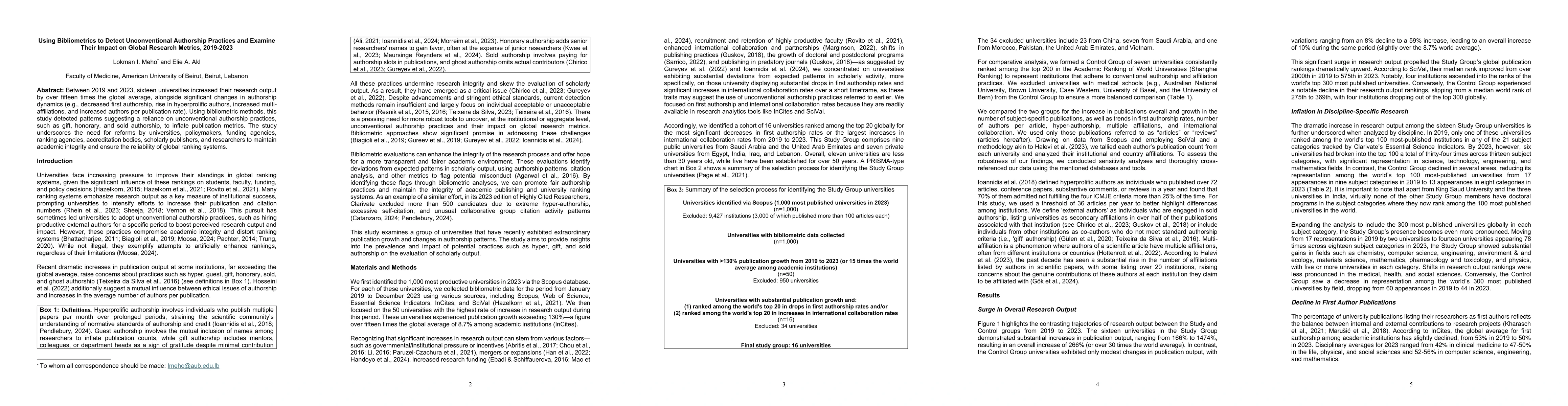 Thumbnail for Using Bibliometrics to Detect Unconventional Authorship Practices and
  Examine Their Impact on Global Research Metrics, 2019-2023