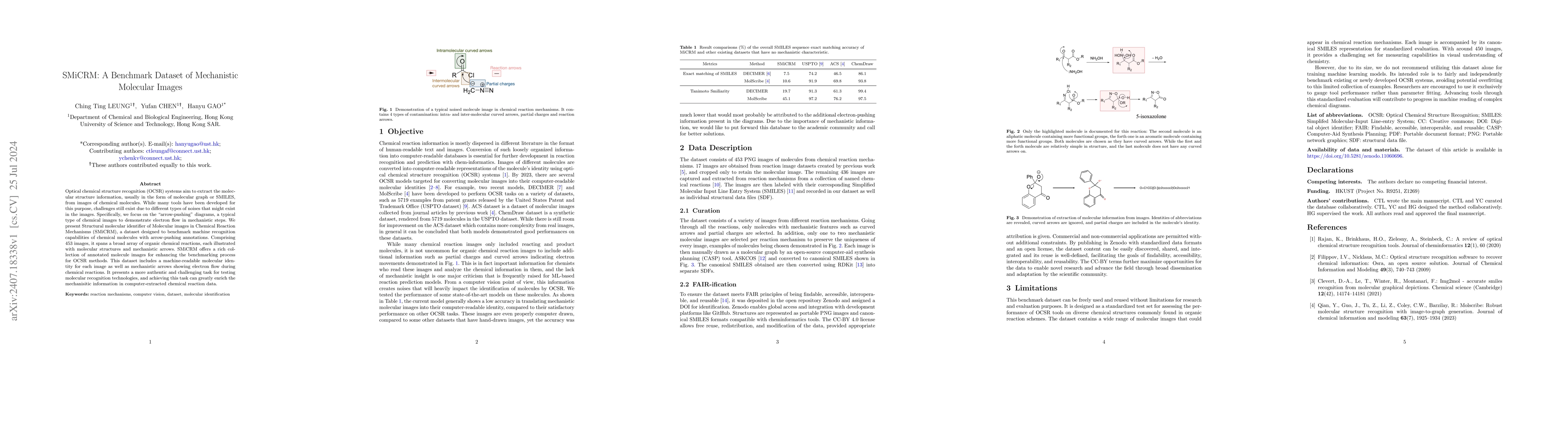 Thumbnail for SMiCRM: A Benchmark Dataset of Mechanistic Molecular Images
