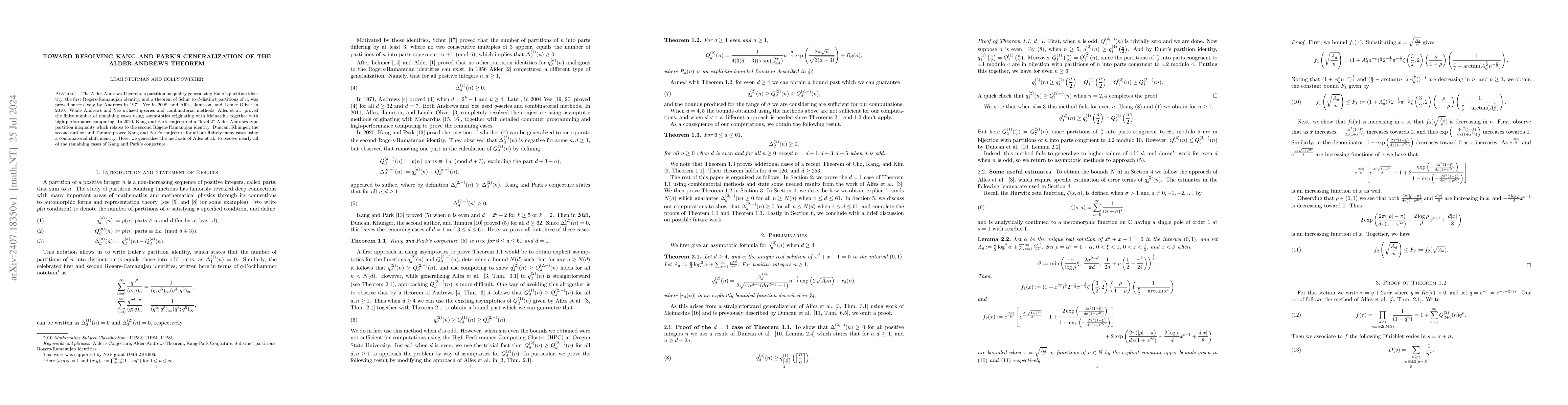 Thumbnail for Toward resolving Kang and Park's generalization of the Alder-Andrews
  Theorem