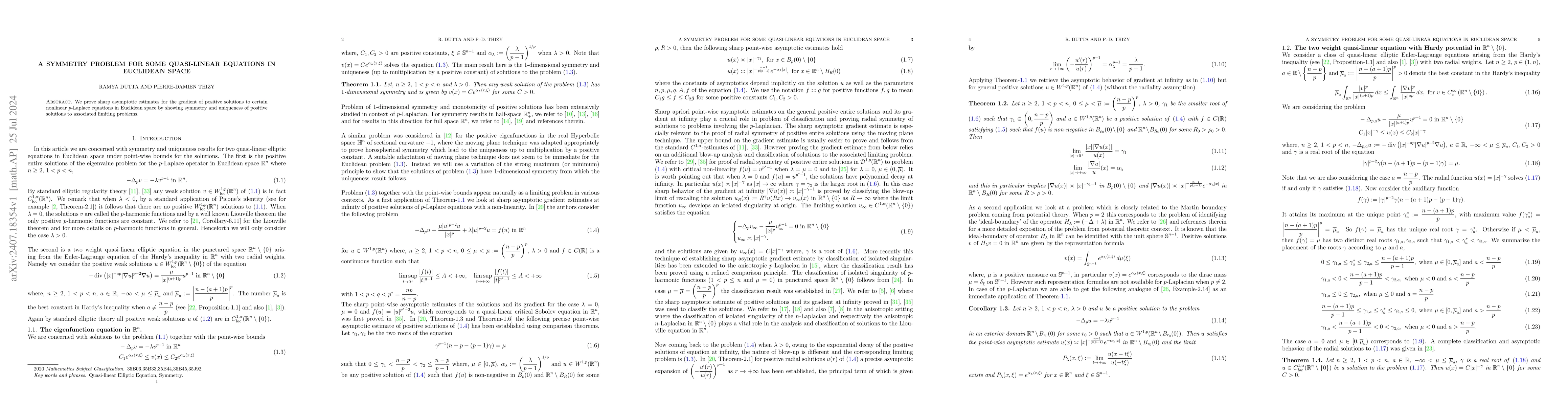 Thumbnail for A Symmetry problem for some quasi-linear equations in Euclidean space