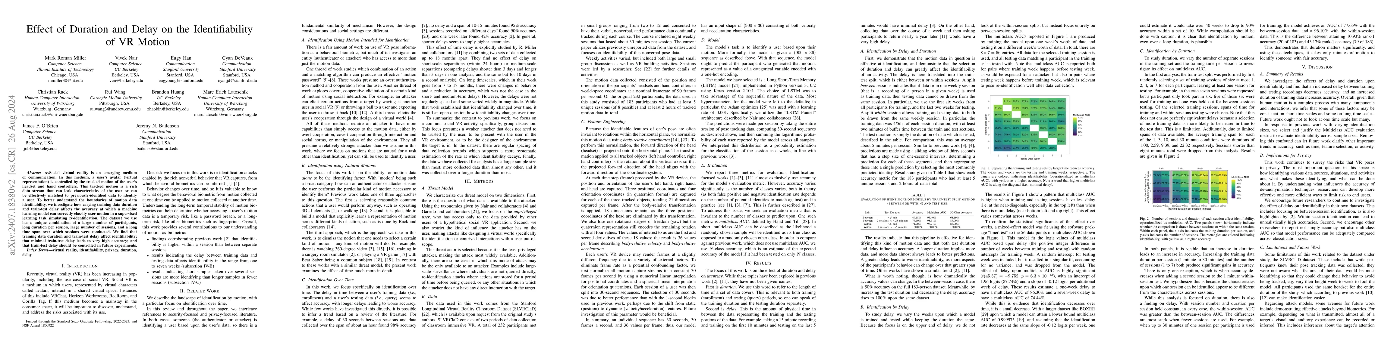 Thumbnail for Effect of Duration and Delay on the Identifiability of VR Motion