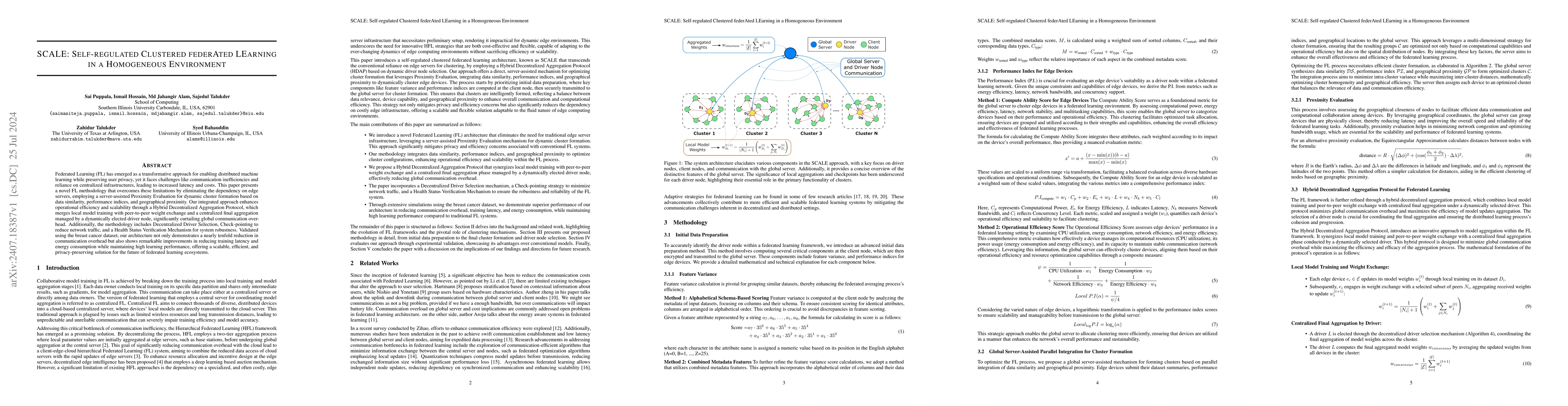 Thumbnail for SCALE: Self-regulated Clustered federAted LEarning in a Homogeneous
  Environment