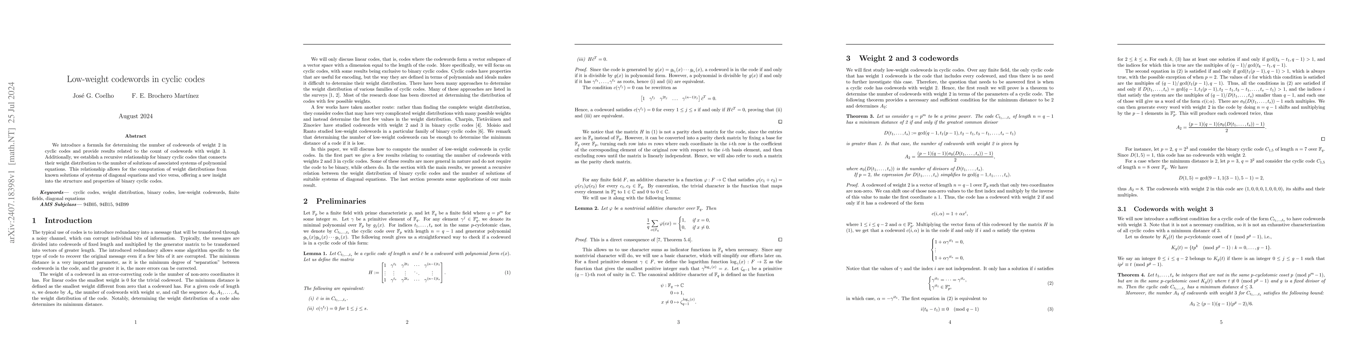 Thumbnail for Low-weight codewords in cyclic codes