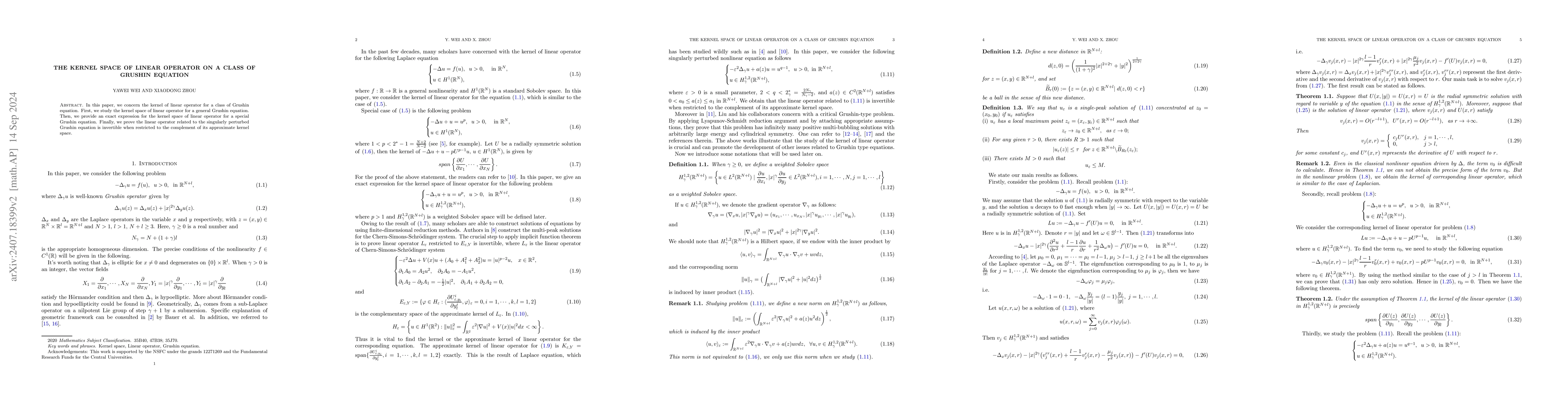 Thumbnail for The kernel space of linear operator on a class of Grushin equation