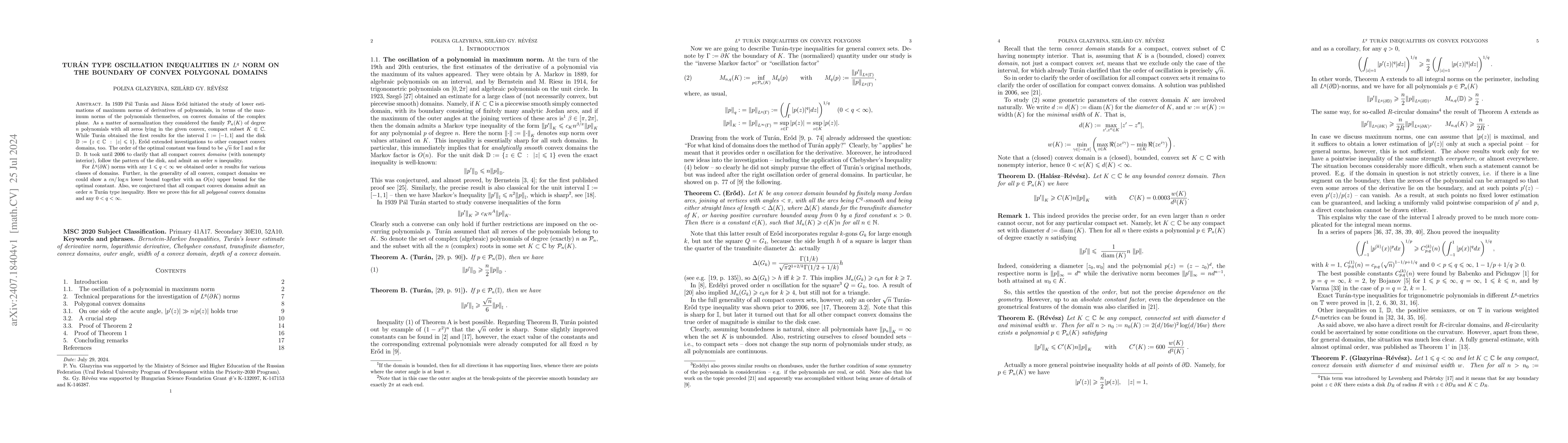 Thumbnail for Turán type oscillation inequalities in $L^q$ norm on the boundary of
  convex polygonal domains