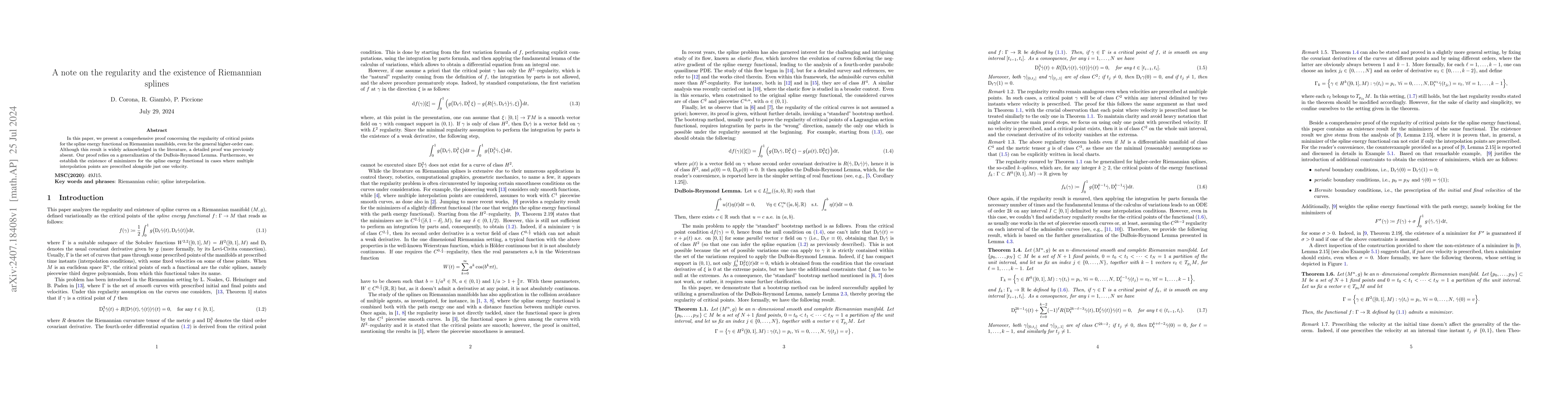 Thumbnail for A note on the regularity and the existence of Riemannian splines