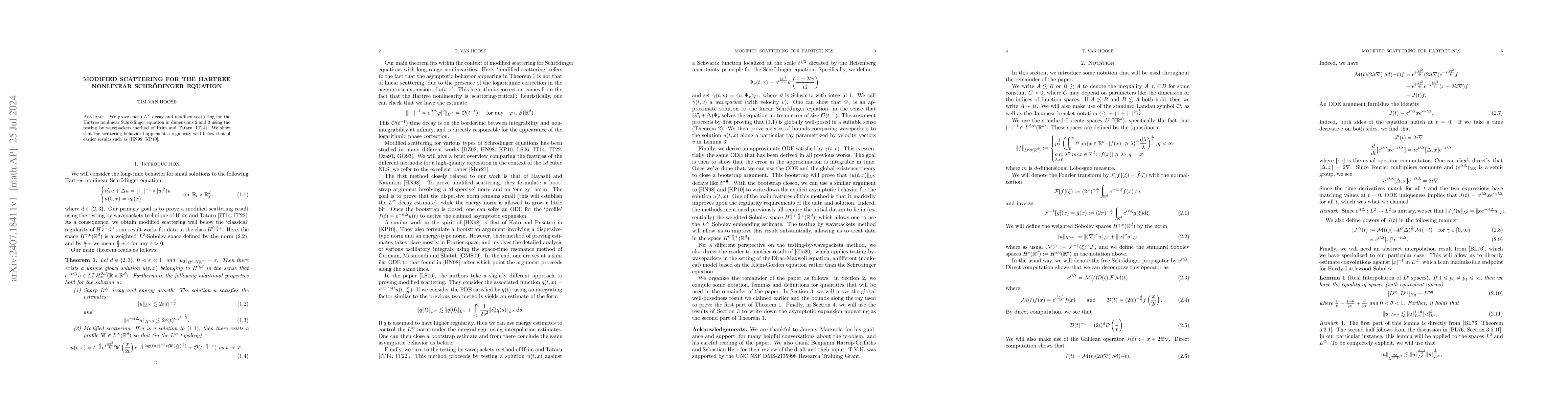 Thumbnail for Modified Scattering for the Hartree Nonlinear Schrödinger Equation