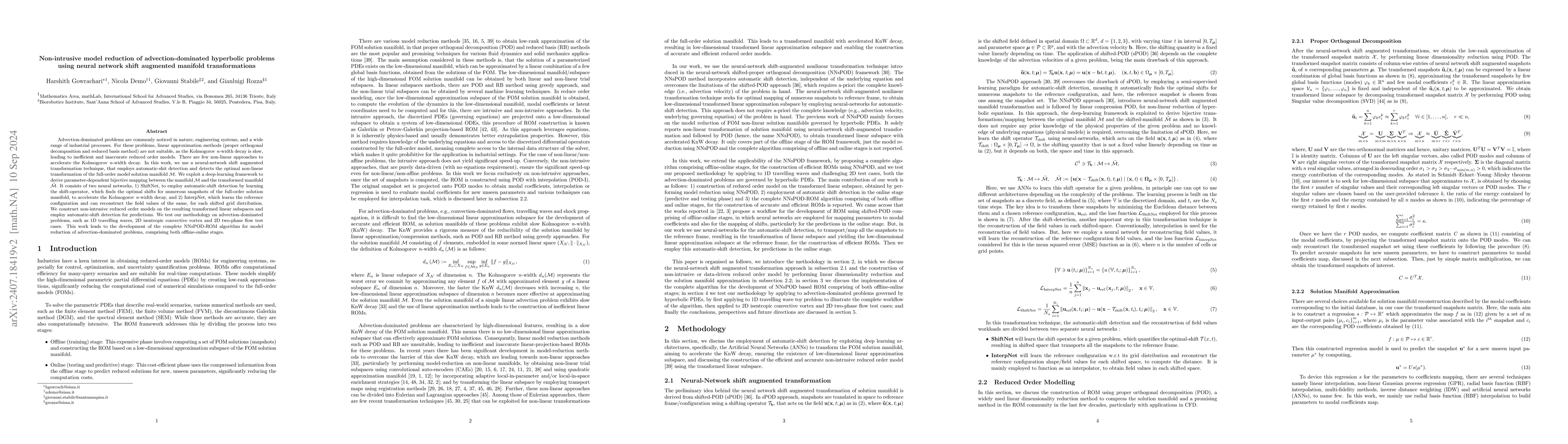 Thumbnail for Non-intrusive model reduction of advection-dominated hyperbolic problems
  using neural network shift augmented manifold transformations