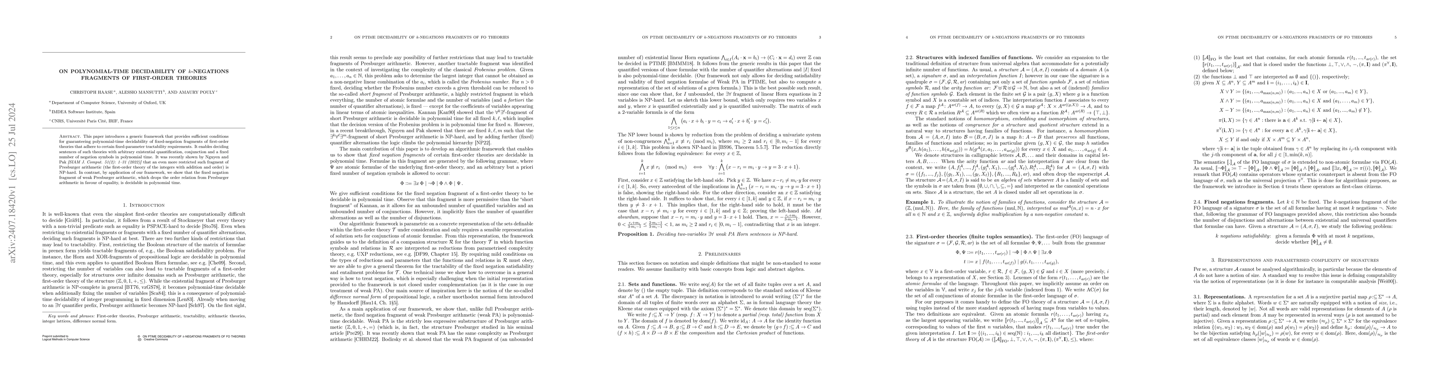 Thumbnail for On Polynomial-Time Decidability of k-Negations Fragments of First-Order
  Theories