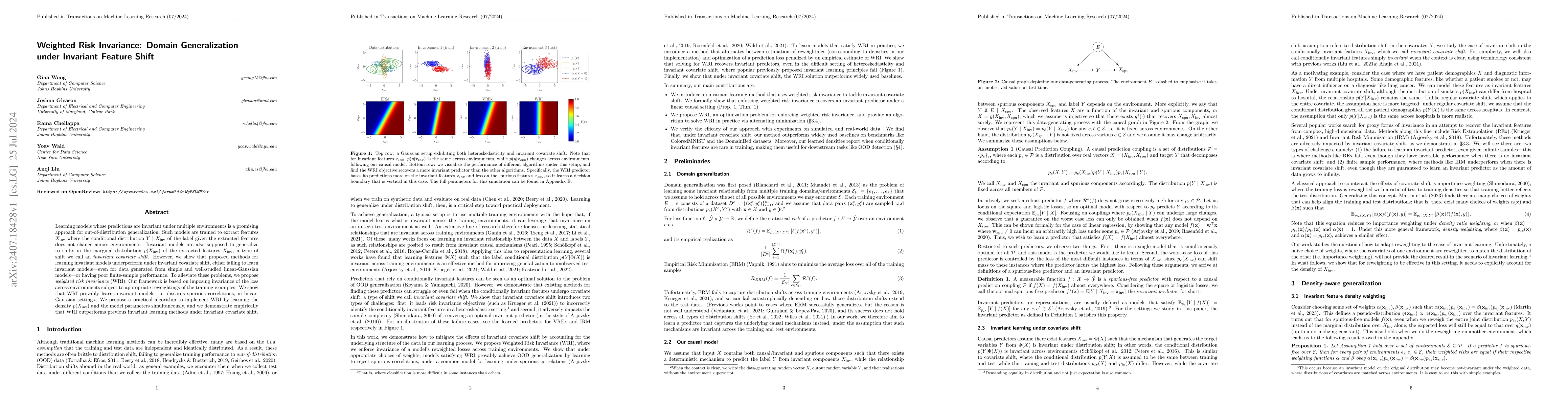 Thumbnail for Weighted Risk Invariance: Domain Generalization under Invariant Feature
  Shift