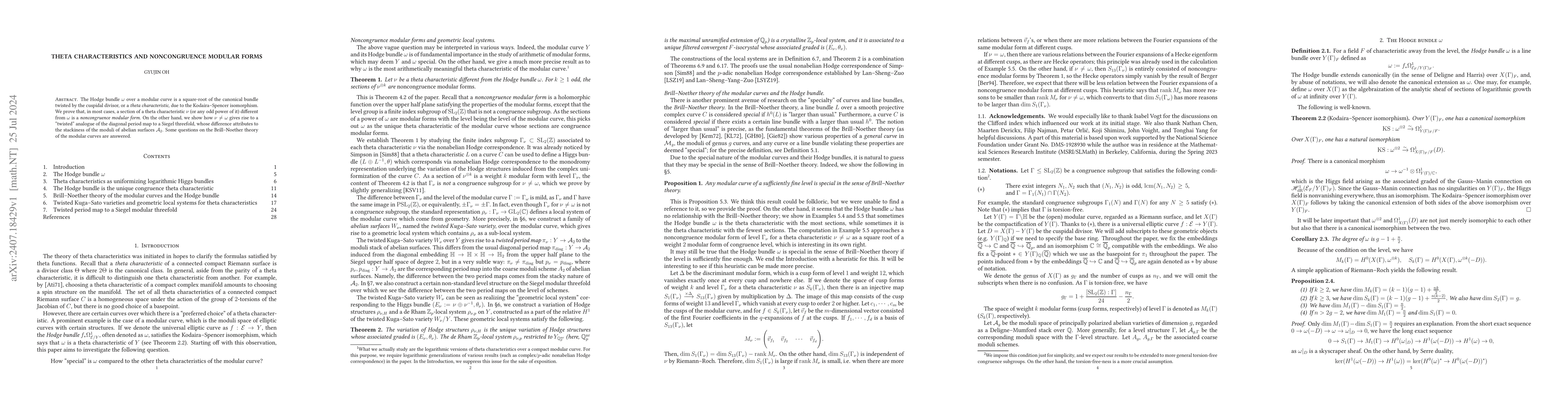 Thumbnail for Theta characteristics and noncongruence modular forms
