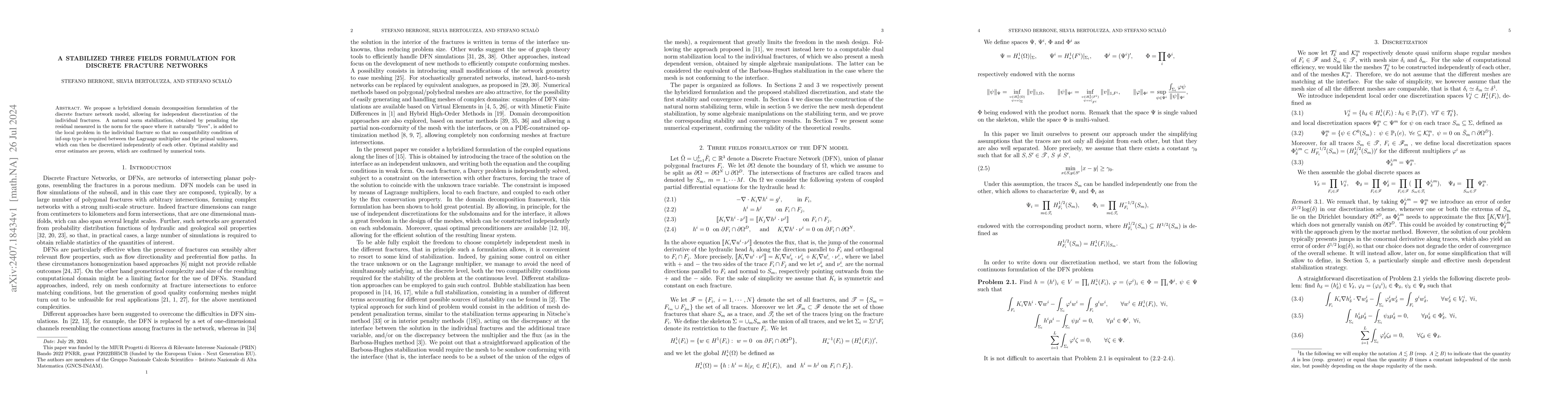 Thumbnail for A stabilized three fields formulation for Discrete Fracture Networks