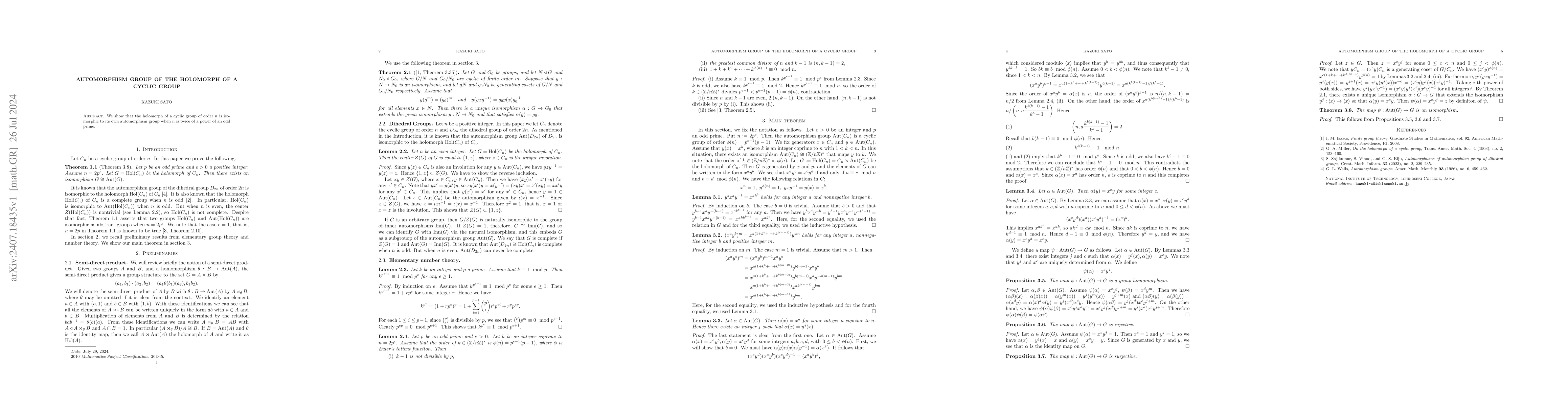 Thumbnail for Automorphism Group of the Holomorph of a Cyclic Group