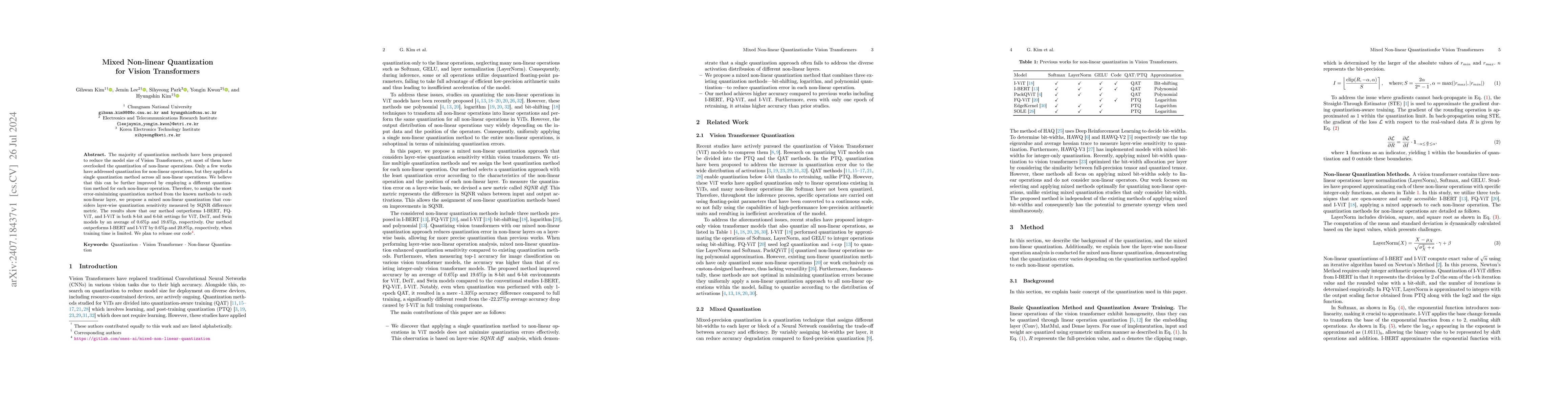 Thumbnail for Mixed Non-linear Quantization for Vision Transformers