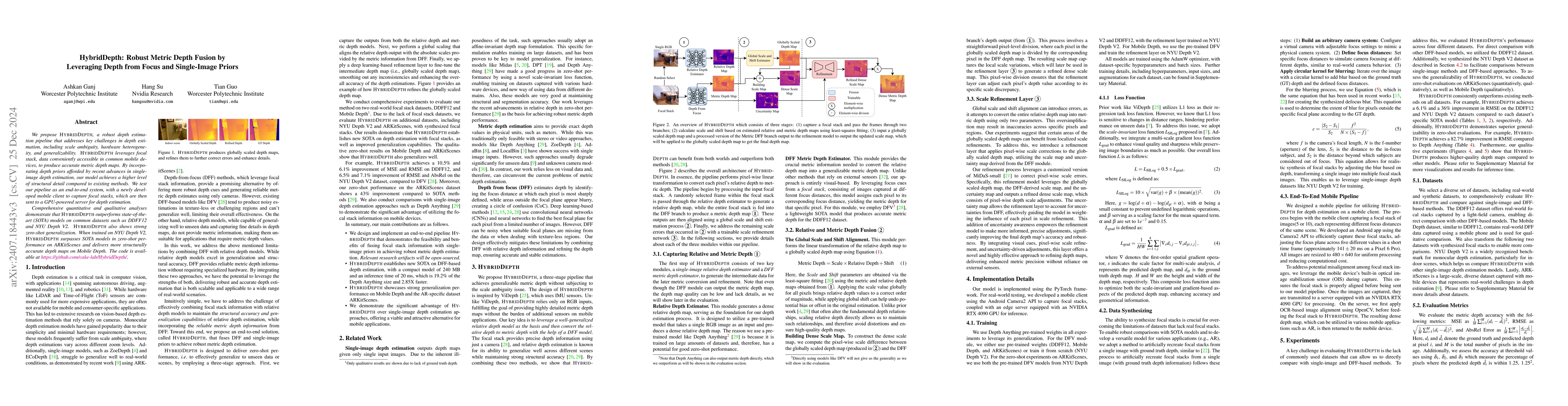 Thumbnail for HybridDepth: Robust Depth Fusion for Mobile AR by Leveraging Depth from
  Focus and Single-Image Priors