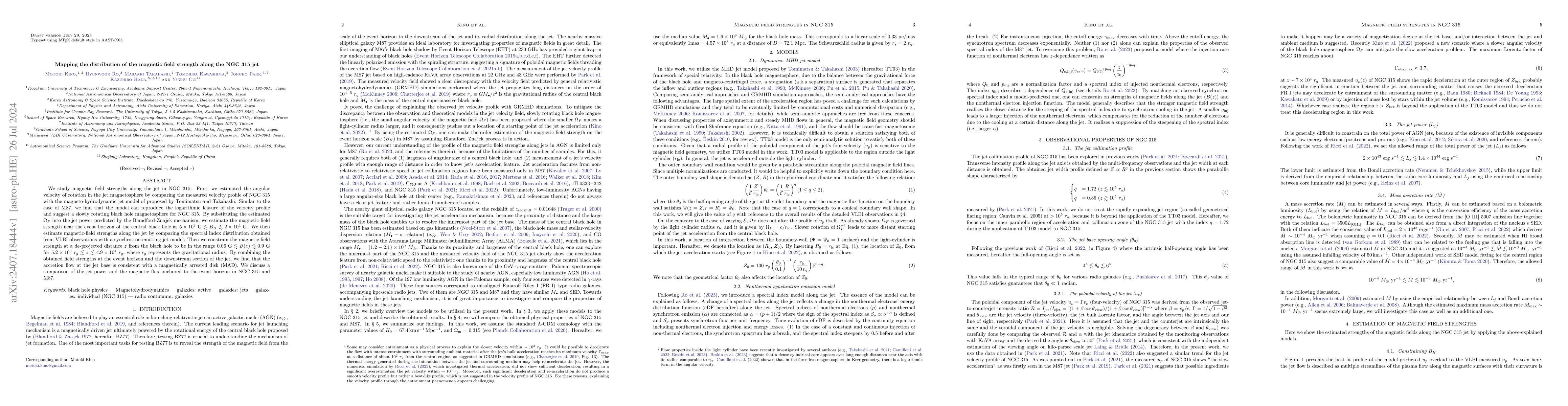 Thumbnail for Mapping the distribution of the magnetic field strength along the NGC
  315 jet