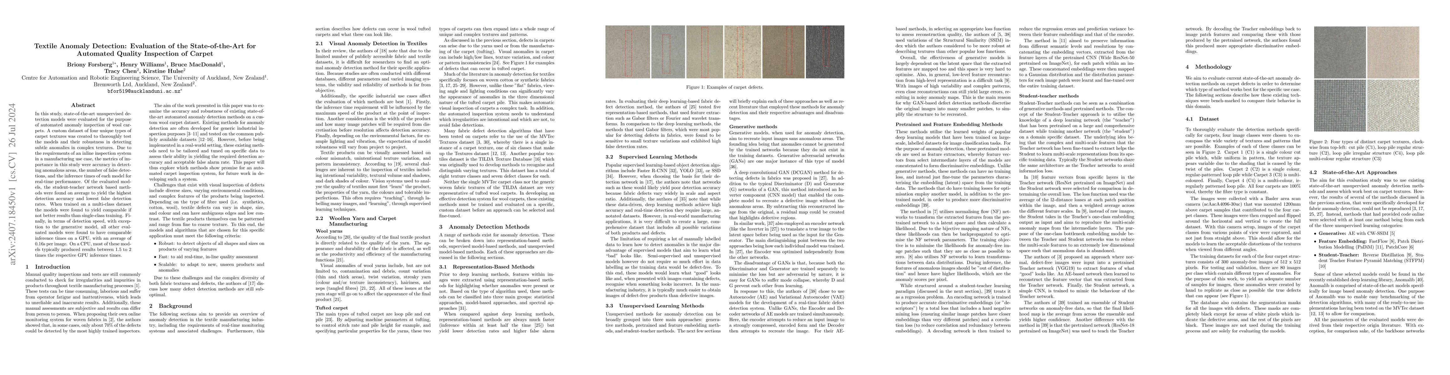 Thumbnail for Textile Anomaly Detection: Evaluation of the State-of-the-Art for
  Automated Quality Inspection of Carpet
