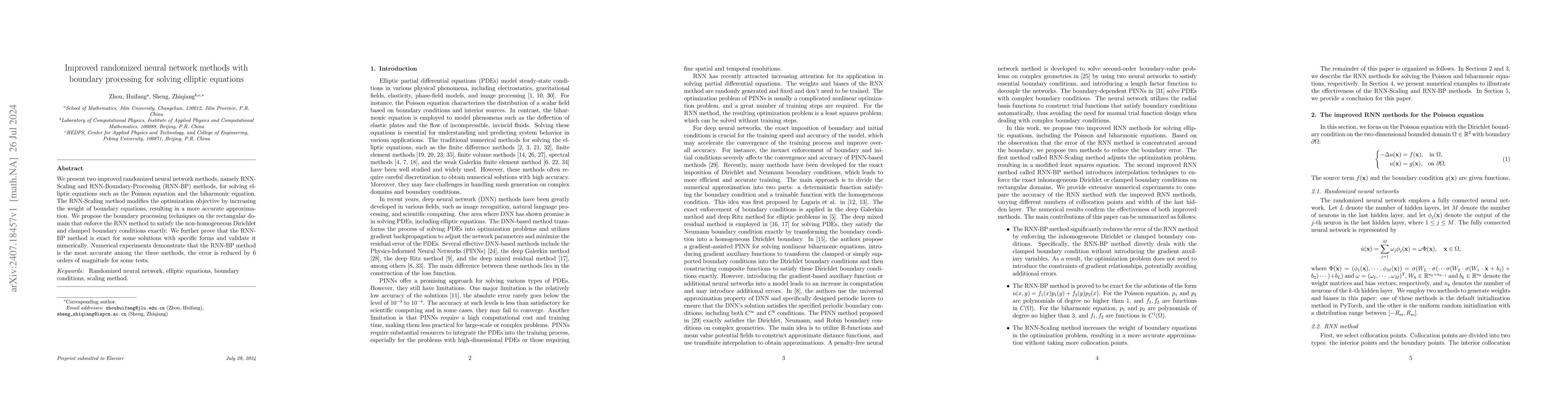 Thumbnail for Improved randomized neural network methods with boundary processing for
  solving elliptic equations