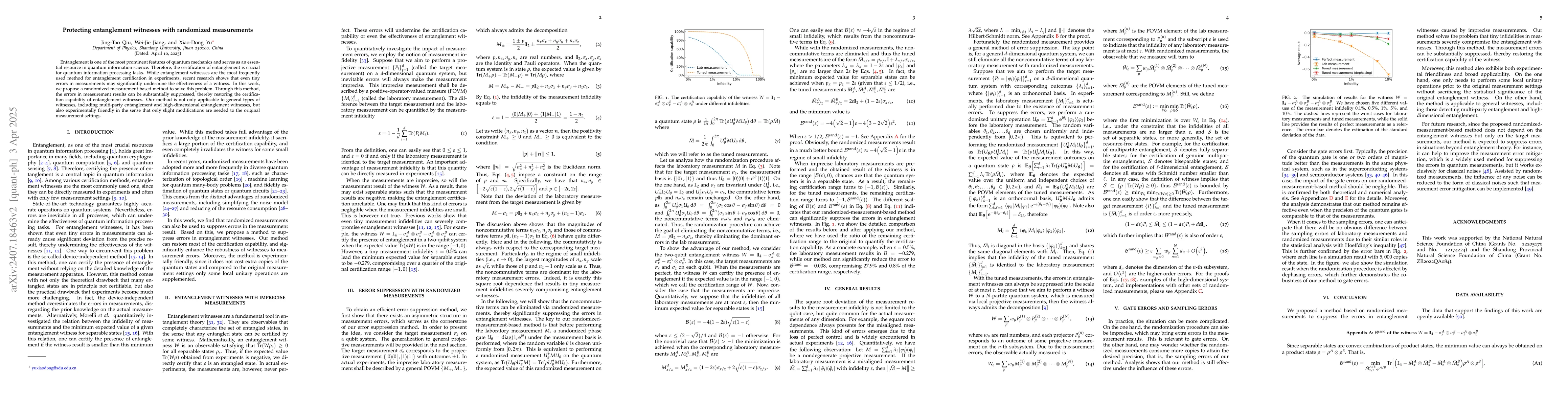 Thumbnail for Protecting entanglement witnesses with randomized measurements